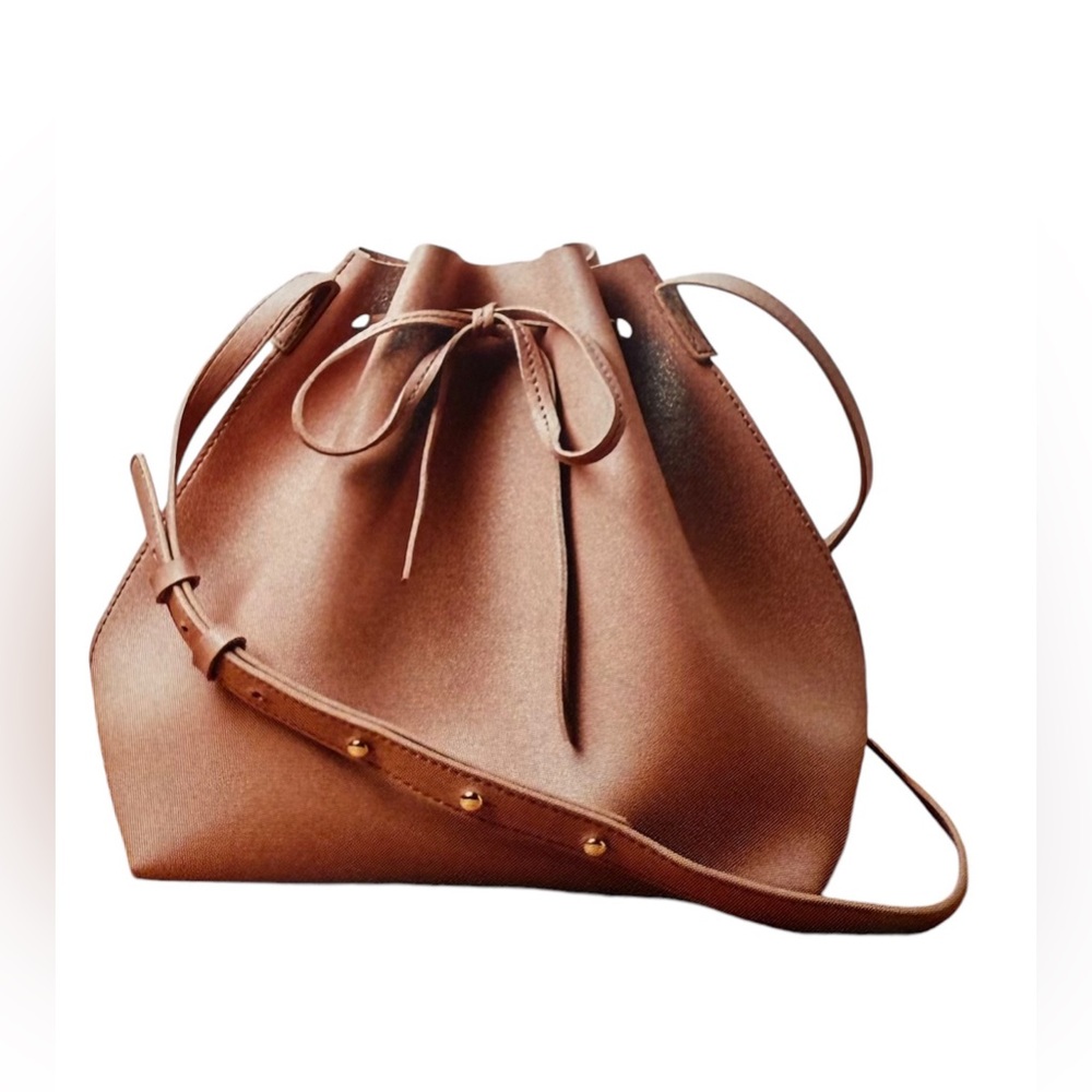 Kayla + Ava Vegan Leather Bow Tie Bucket Bag in Dusty Rose